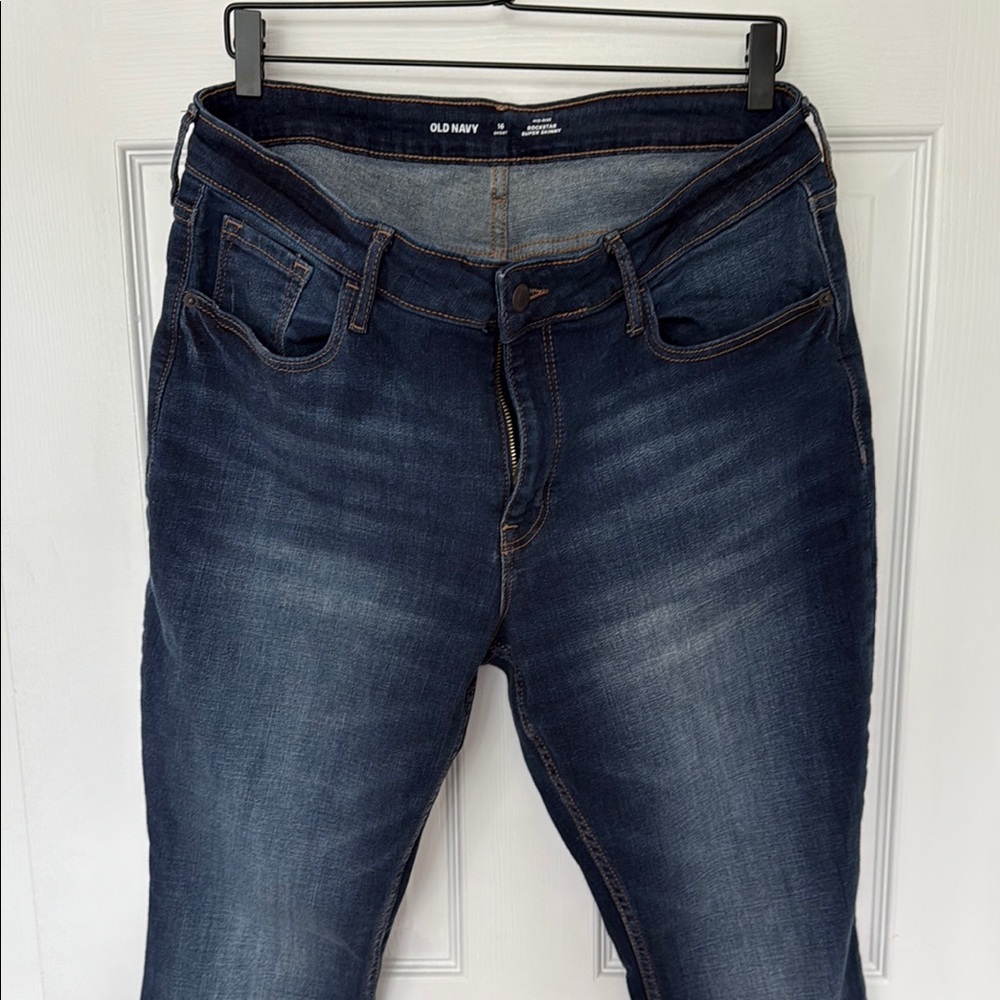 Old Navy Dark Wash Mid-Rise Rockstar Super Skinny Jeans